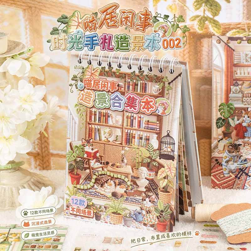 Relaxed Cat Life DIY 3D Scene Stickers With Guide Lines(M)