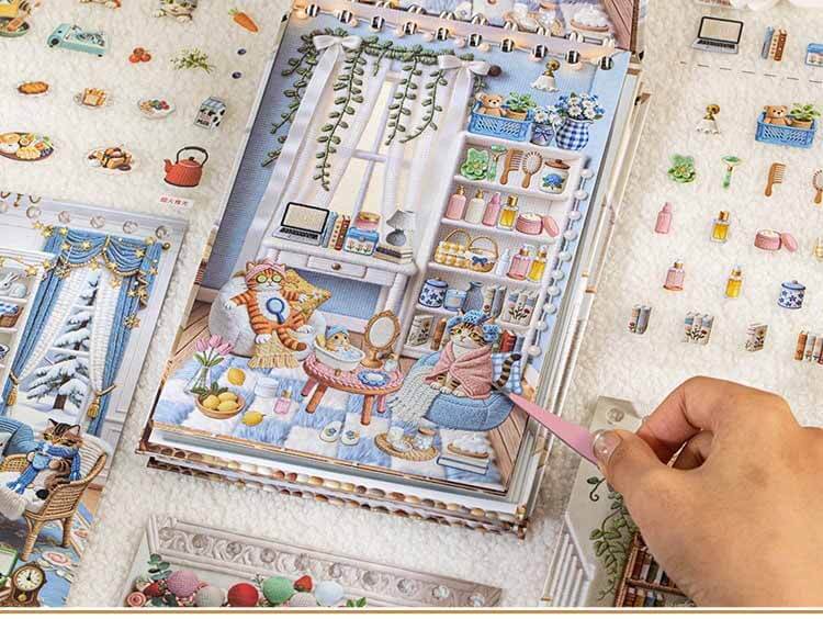 Relaxed Cat Life DIY 3D Scene Stickers With Guide Lines(M)