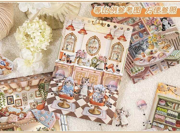 Relaxed Cat Life DIY 3D Scene Stickers With Guide Lines(M)