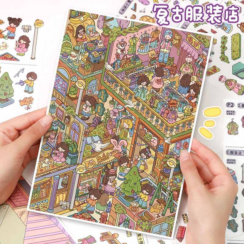 Retro Flavor DIY 3D Scene Stickers 2 Cute Scenes(L)