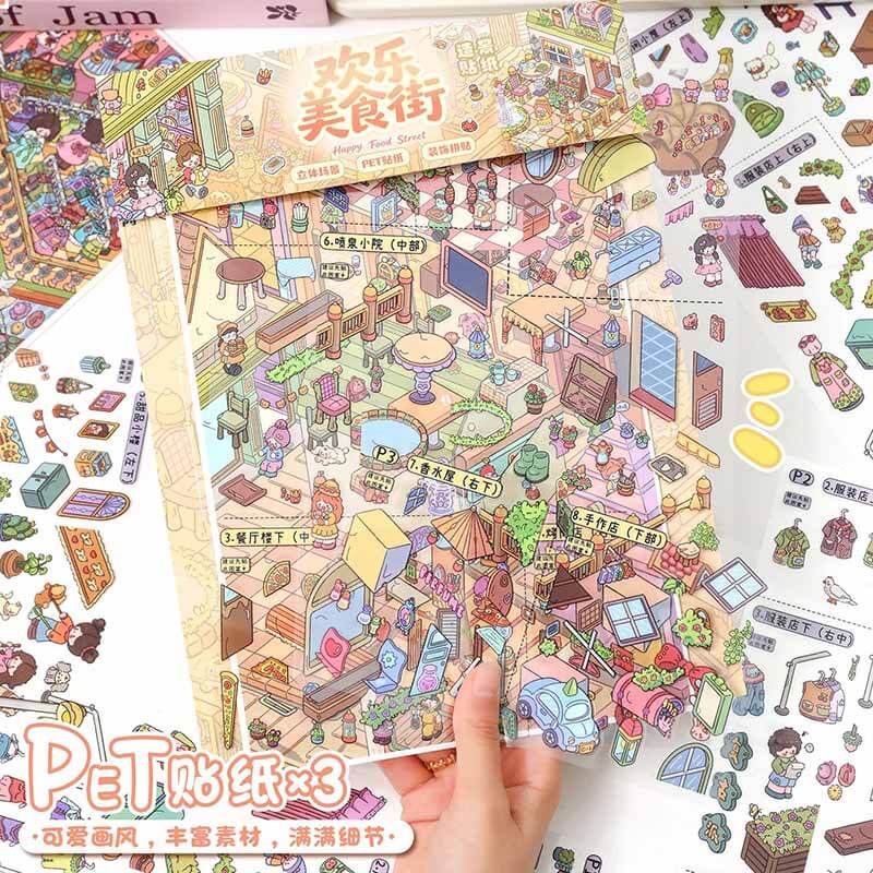 Retro Flavor DIY 3D Scene Stickers 2 Cute Scenes(L)