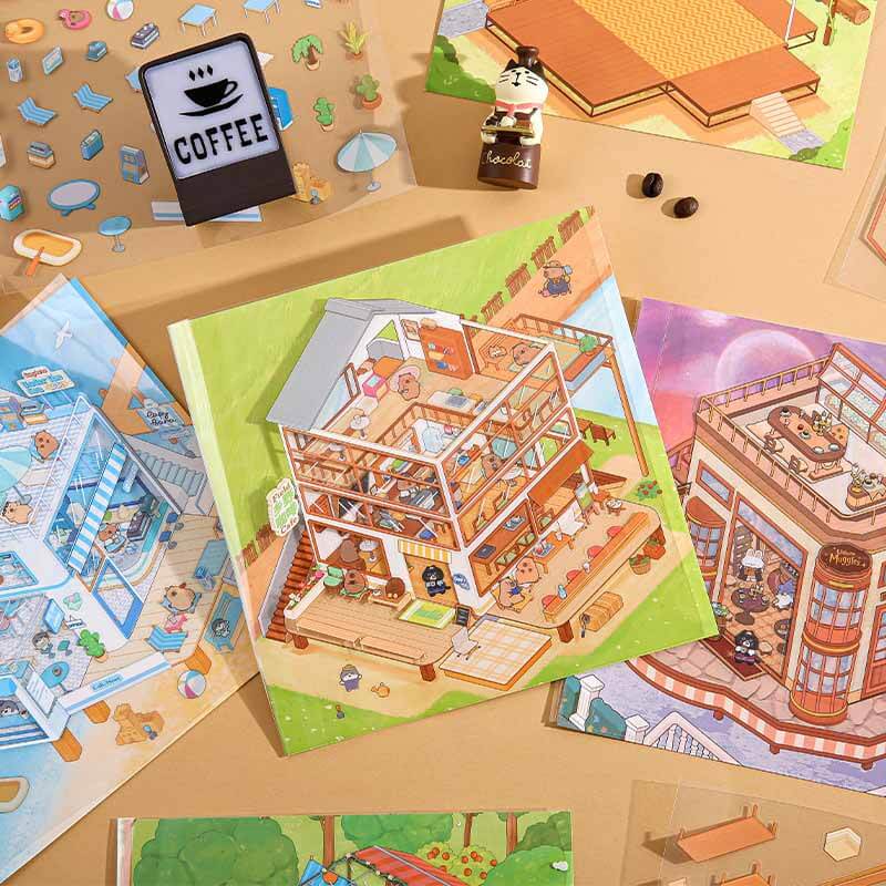 Roaming Roast DIY 3D Scene Stickers 4 Cute Miniature Scenes