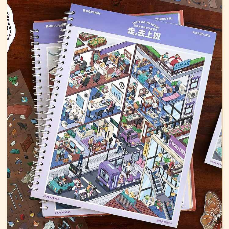 Room Street View Book DIY 3D Sticker Collection 7 Cute Scenes(L)