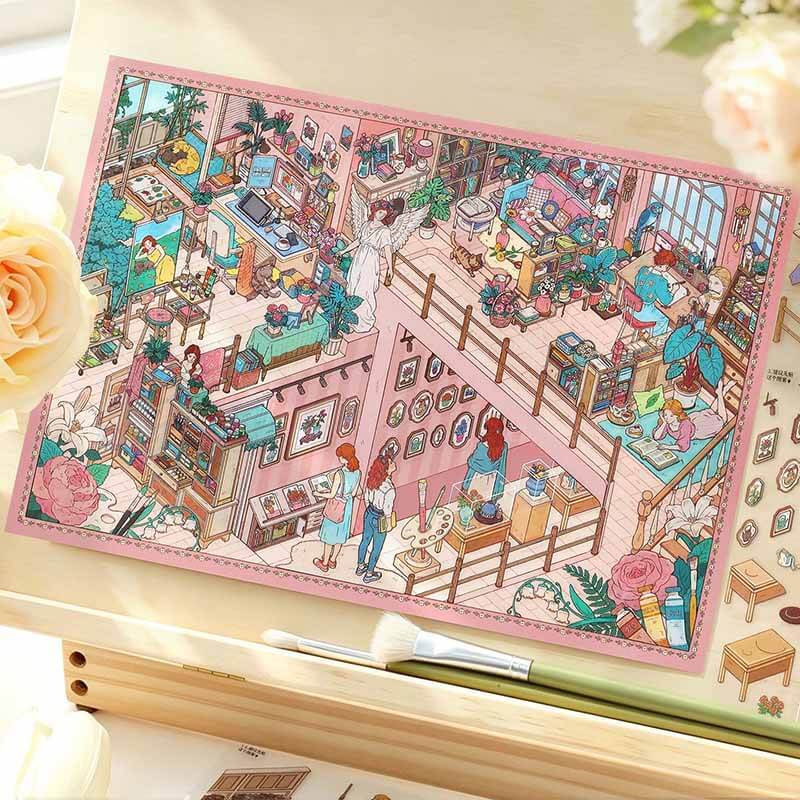 Rose Glow DIY 3D Scene Stickers With Guide Lines(L)