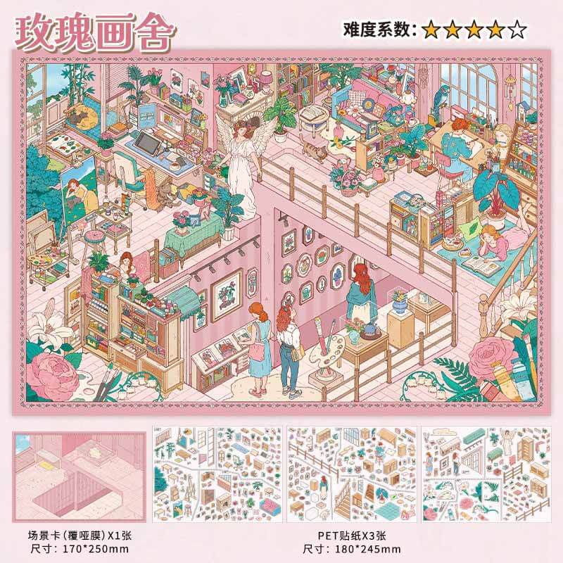 Rose Glow DIY 3D Scene Stickers With Guide Lines(L)