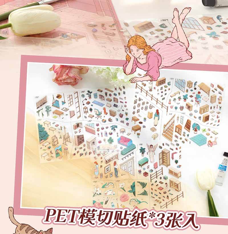 Rose Glow DIY 3D Scene Stickers With Guide Lines(L)
