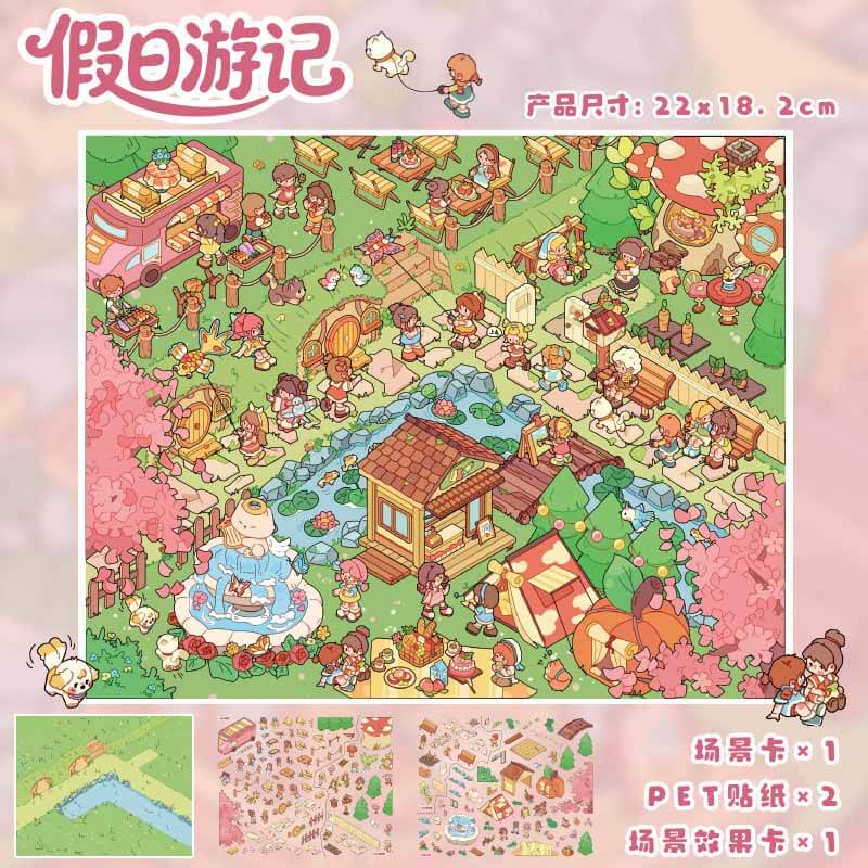 Holiday Stroll DIY 3D Scene Stickers 2 Cute Miniature Scenes(L)