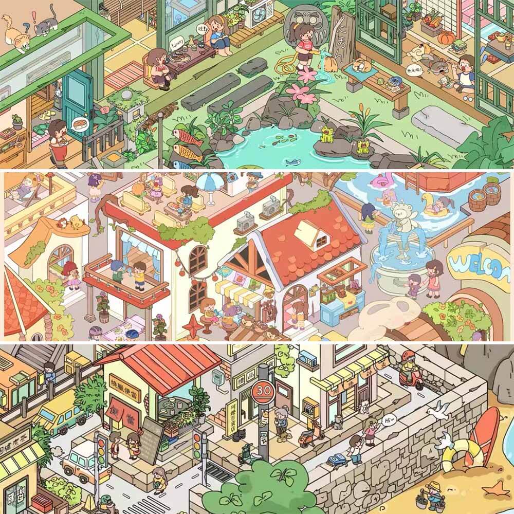 Seaside Holiday DIY 3D Scenes Sticker 3 Cute Miniature Scenes(L)