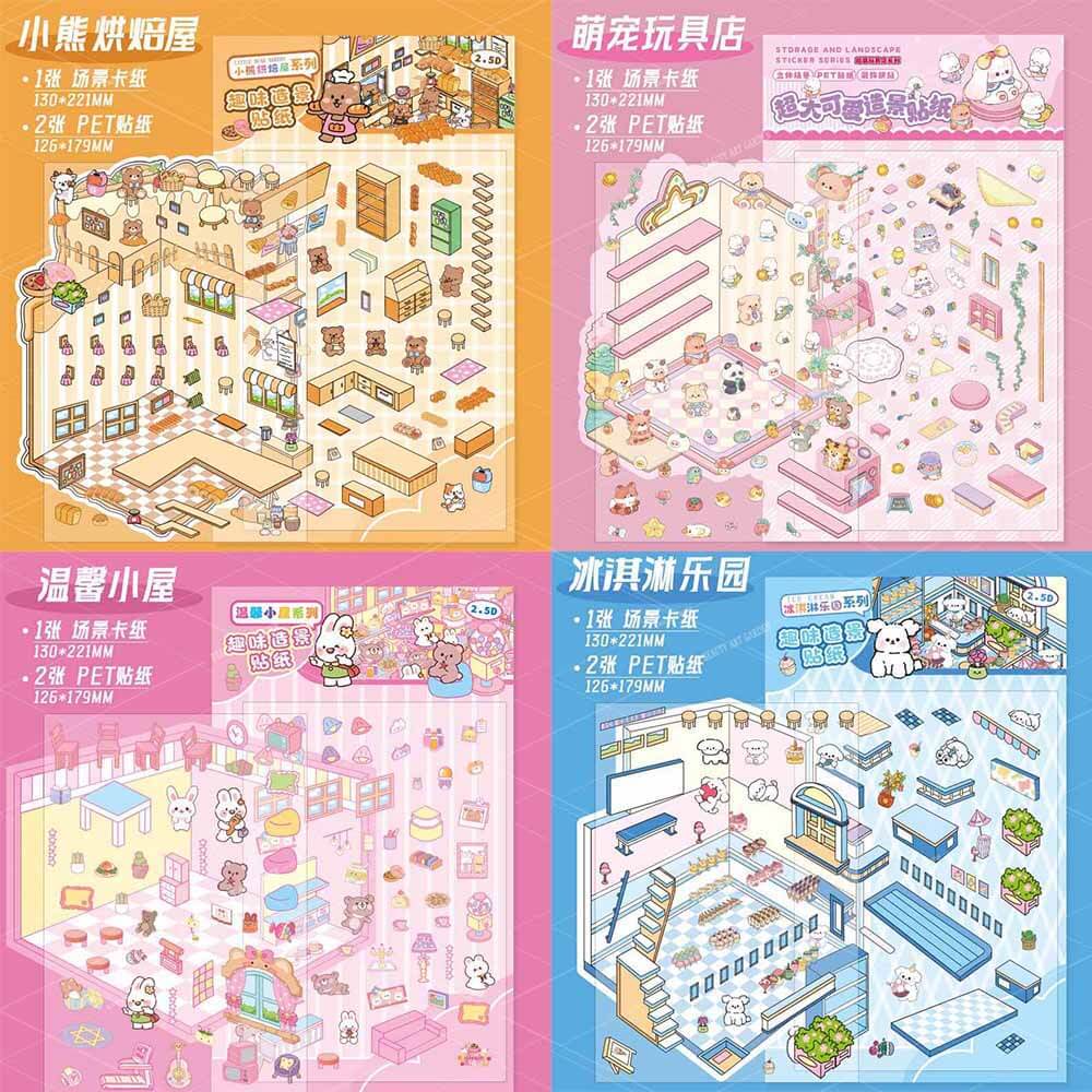 Tiny Joys Market DIY 3D Scene Stickers 4 Cute Miniature Scenes