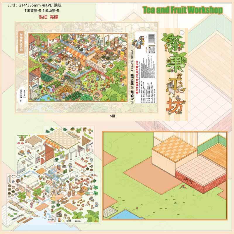 Seasonal Market Life DIY 3D Scene Stickers 4 Cute Scenes(XL)