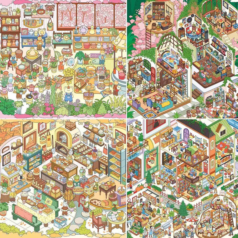 Seasonal Street DIY 3D Scene Stickers 4 Cute Miniature Scenes(M&xL)