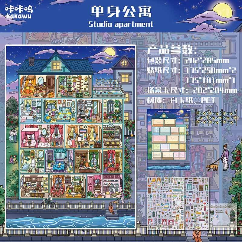 Seasonal Streets DIY 3D Scene Stickers 4 Cute Scenes(L&XXL)