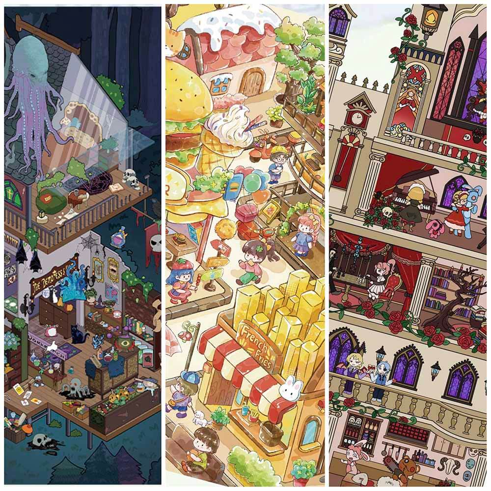 Secret Realms DIY 3D Scene Stickers 3 Cute Miniature Scenes (L)