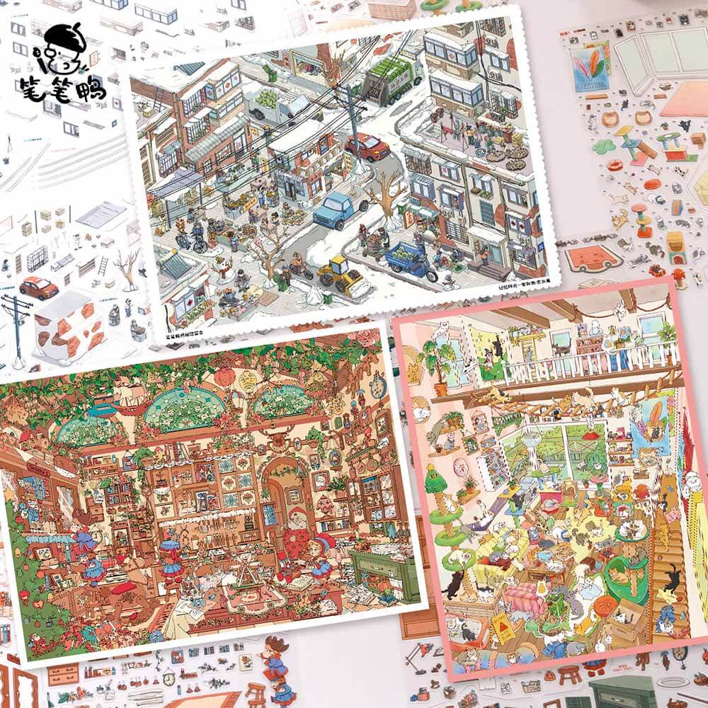 Shared Warmth DIY 3D Scene Stickers 3 Cute Miniature Scenes(L)