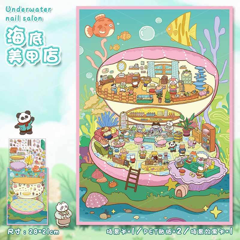 Shopping Tea Party DIY 3D Scene Stickers 2 Cute Miniature Scenes(L)