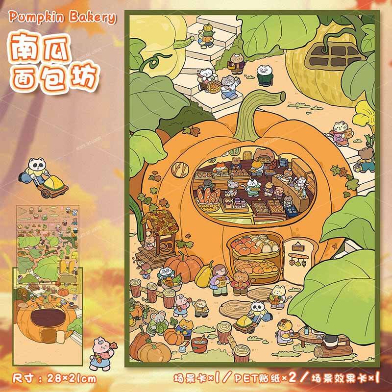 Shopping Tea Party DIY 3D Scene Stickers 2 Cute Miniature Scenes(L)
