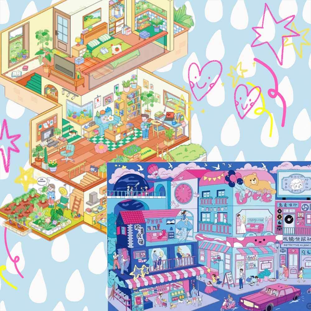 Sidewalk Diaries DIY 3D Scene Stickers 2 Cute Miniature Scenes(L)