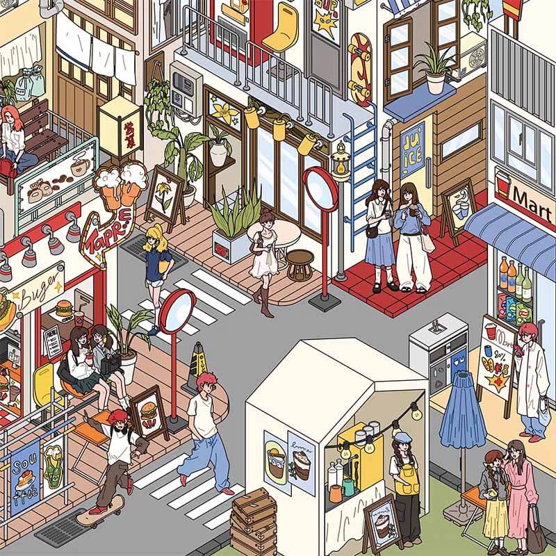 Slow Town Days DIY 3D Scene Stickers 3 Cute Miniature Scenes(L)