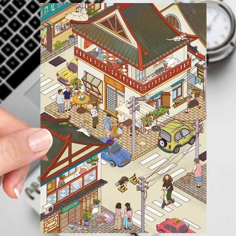 Slow Town Days DIY 3D Scene Stickers 3 Cute Miniature Scenes(L)