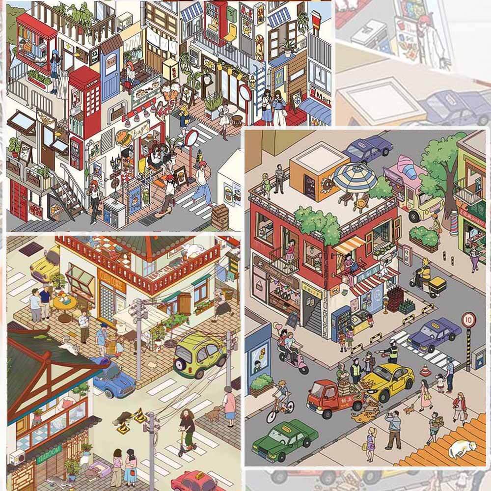 Slow Town Days DIY 3D Scene Stickers 3 Cute Miniature Scenes(L)