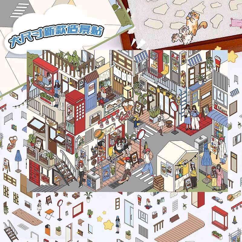 Slow Town Days DIY 3D Scene Stickers 3 Cute Miniature Scenes(L)