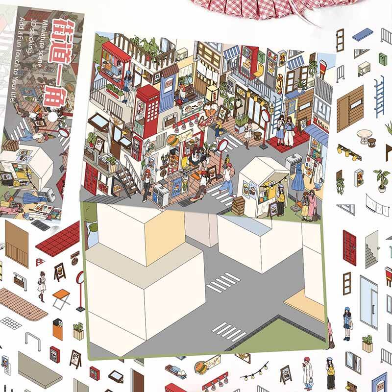 Slow Town Days DIY 3D Scene Stickers 3 Cute Miniature Scenes(L)