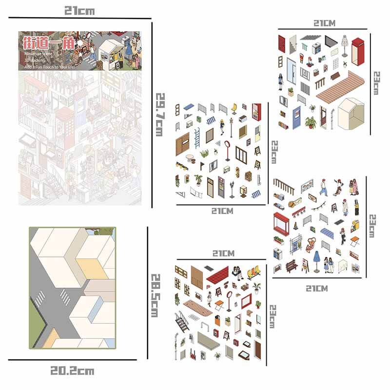 Slow Town Days DIY 3D Scene Stickers 3 Cute Miniature Scenes(L)