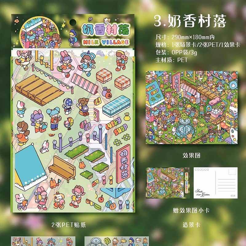 Slowday Weather DIY 3D Scene Stickers 4 Cute Miniature Scenes(L)