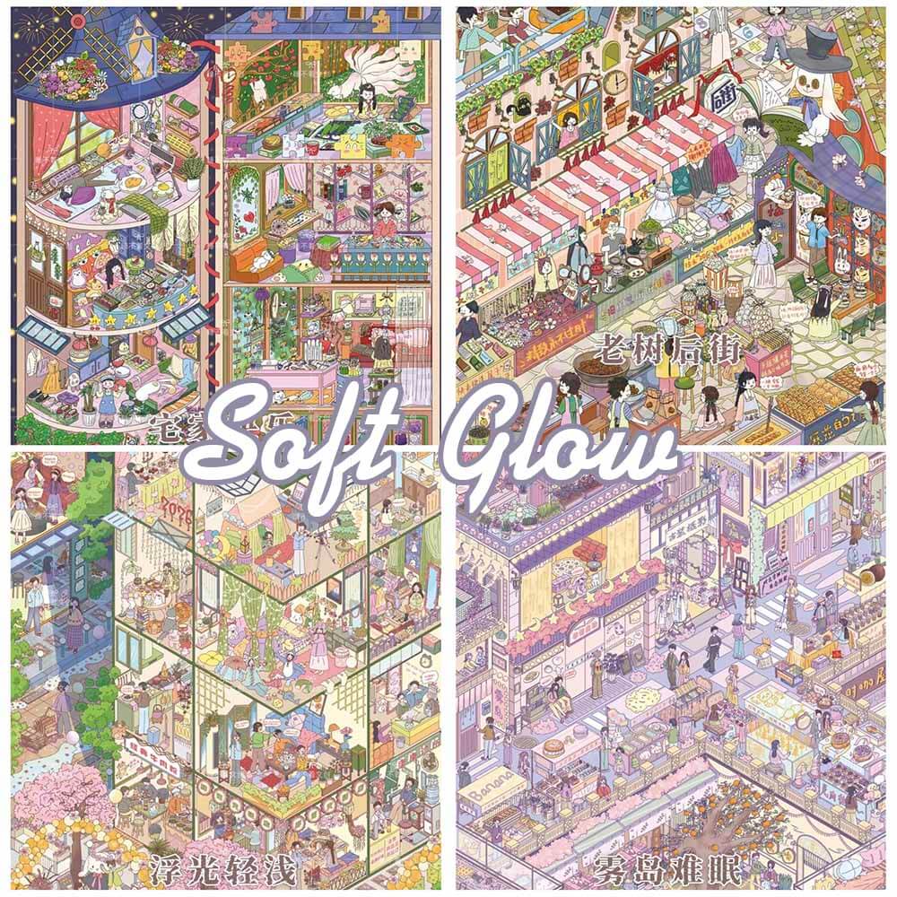 Soft Glow DIY 3D Scene Stickers 4 Cute Scenes(L)