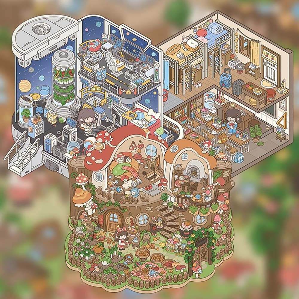 Space-Time Travel DIY 3D Scene Stickers 3 Cute Miniature Scenes