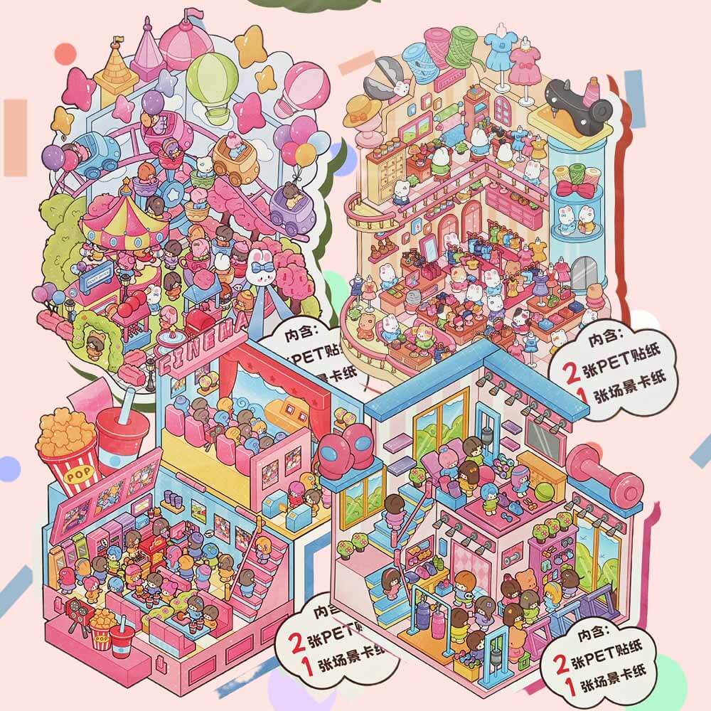 Starlight Adventures DIY 3D Scene Stickers 4 Cute Miniature Scenes (L)
