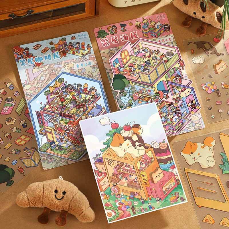 Starry Comfort DIY 3D Scene Stickers 4 Cute Miniature Scenes(L)