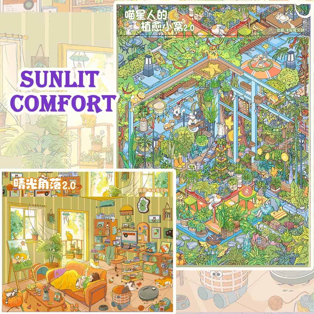 Sunlit Comfort DIY 3D Scene Stickers 2 Cute Scenes(M&xL)