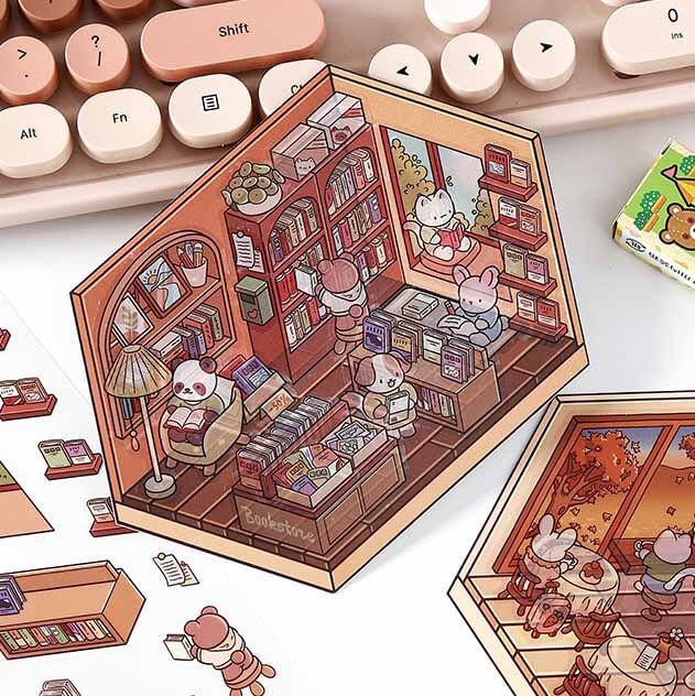 Sunny Room DIY 3D Scene Stickers 4 Cute Miniature Scenes (S)