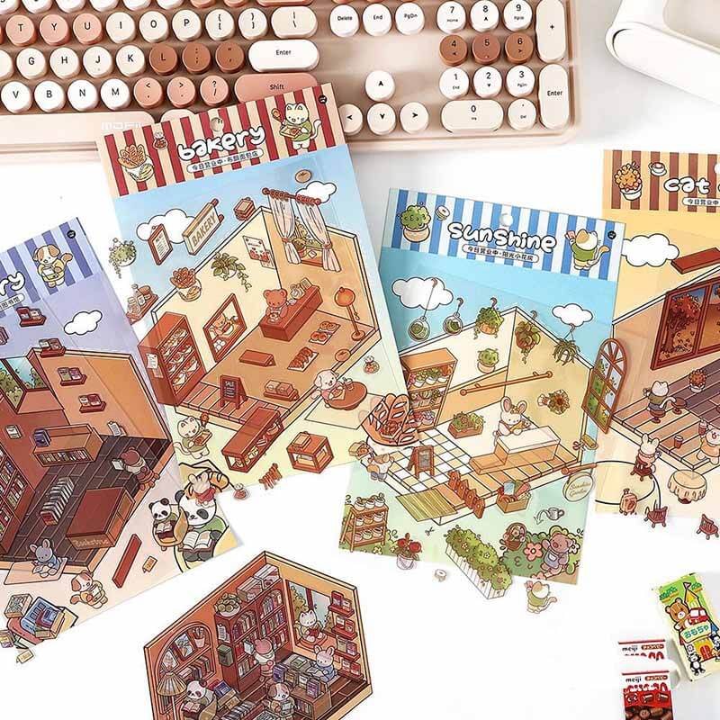 Sunny Room DIY 3D Scene Stickers 4 Cute Miniature Scenes (S)