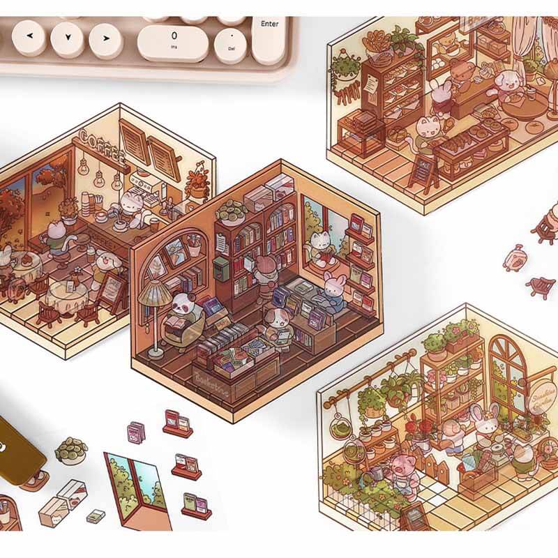 Sunny Room DIY 3D Scene Stickers 4 Cute Miniature Scenes (S)