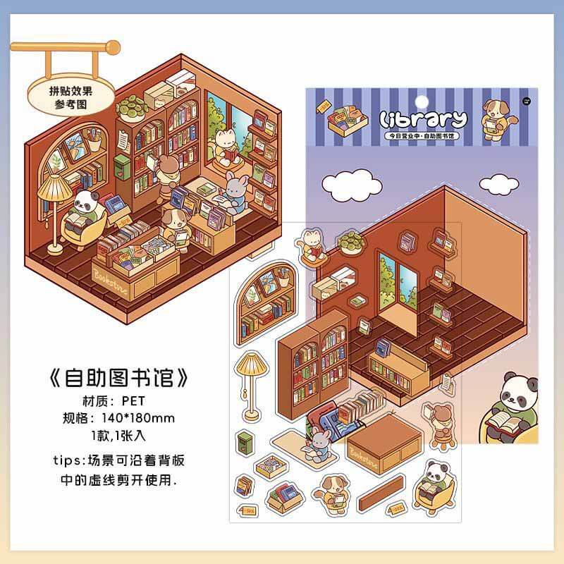 Sunny Room DIY 3D Scene Stickers 4 Cute Miniature Scenes (S)
