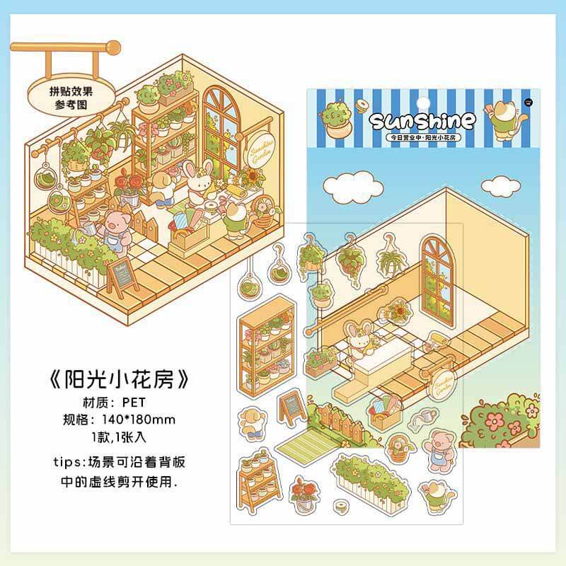 Sunny Room DIY 3D Scene Stickers 4 Cute Miniature Scenes (S)