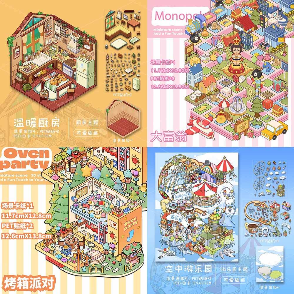 Sweet Air Club DIY 3D Scene Stickers 4 Cute Miniature Scenes