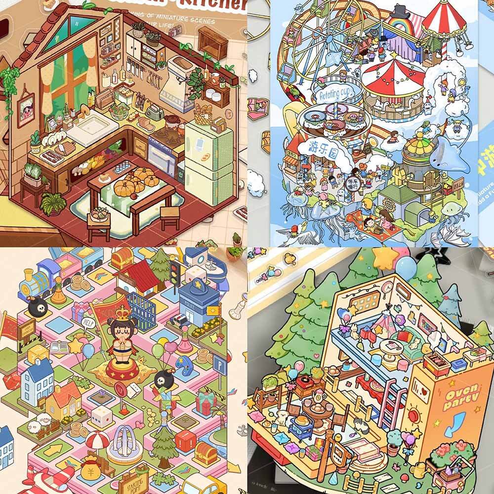 Sweet Air Club DIY 3D Scene Stickers 4 Cute Miniature Scenes