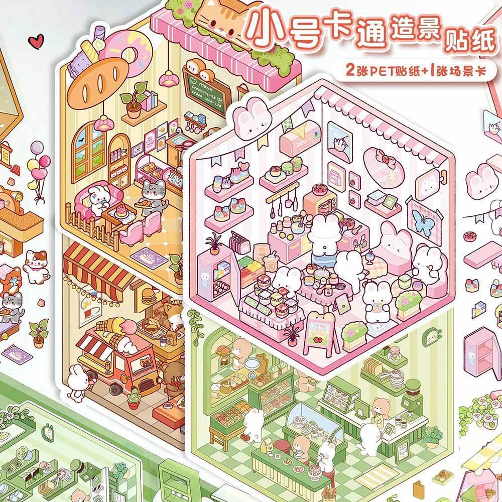 Sweet Critter Café DIY 3D Scene Stickers 4 Cute Miniature Scenes