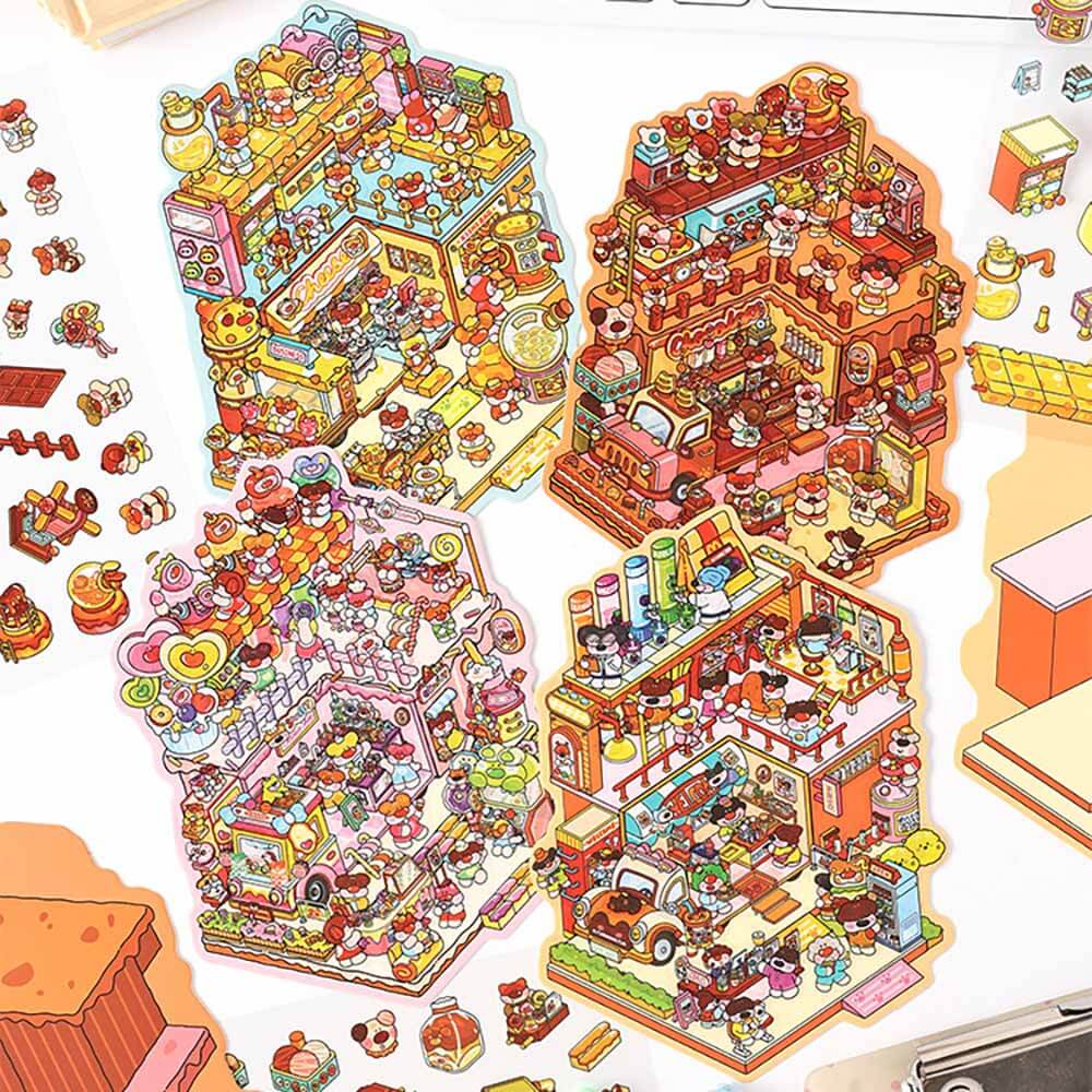 Sweet Feast DIY 3D Scene Stickers 4 Cute Miniature Scenes(S)