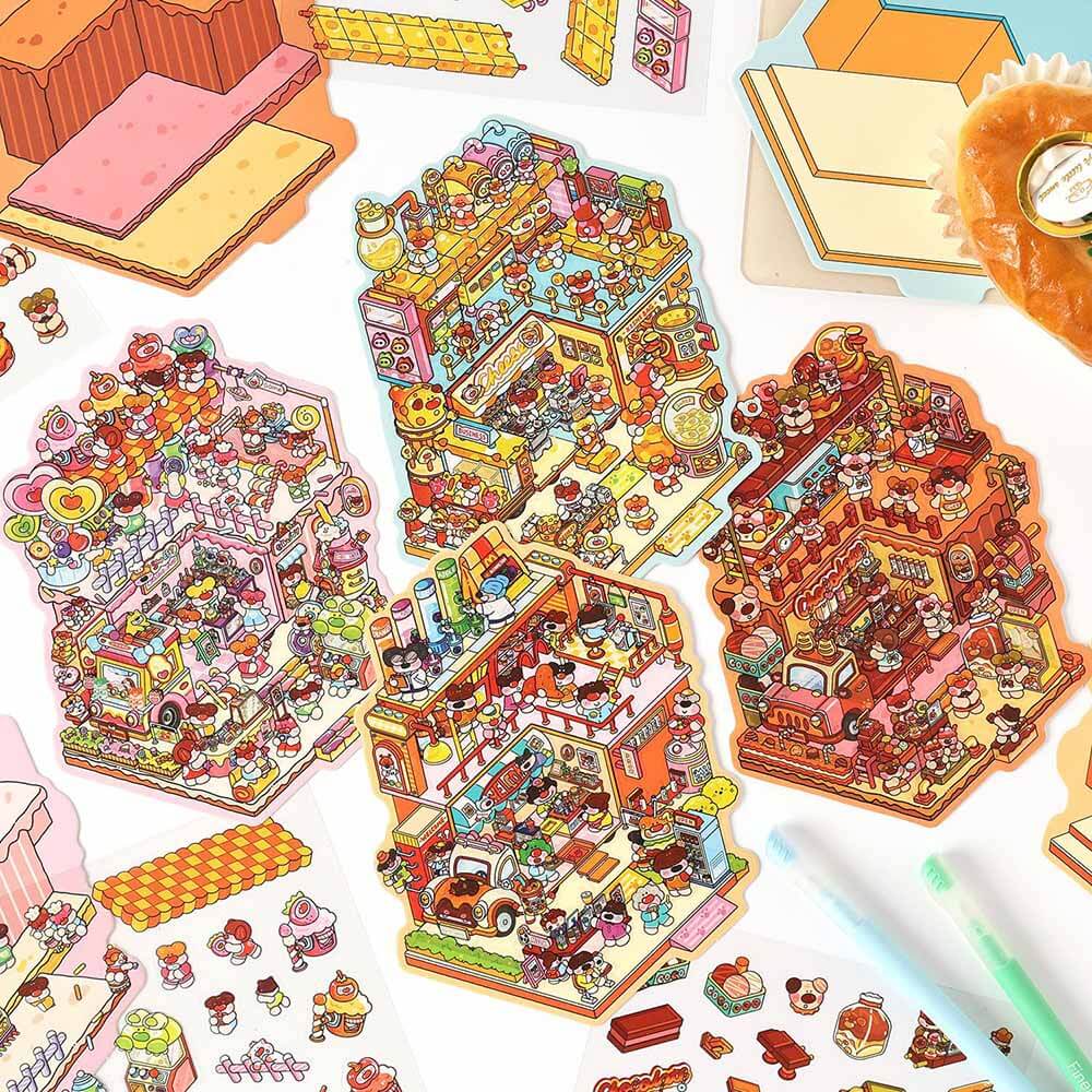 Sweet Feast DIY 3D Scene Stickers 4 Cute Miniature Scenes(S)