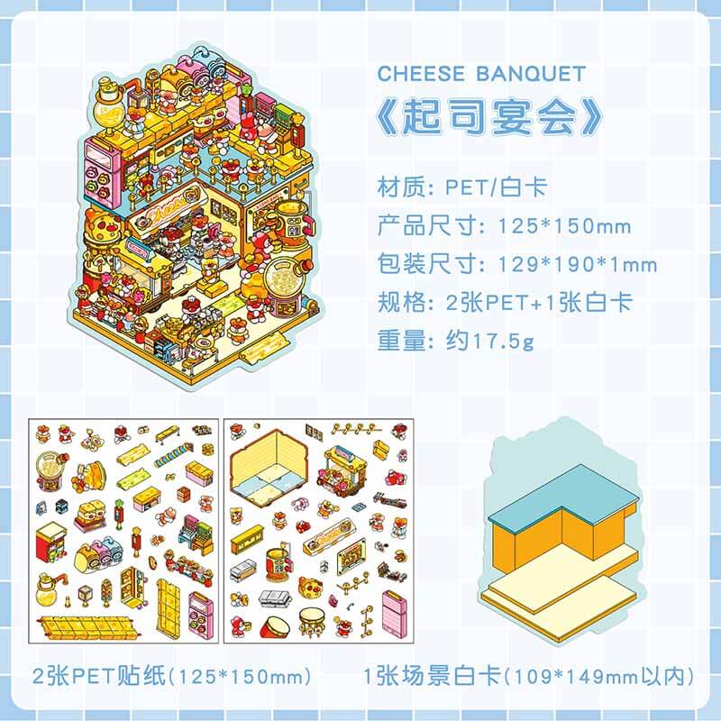 Sweet Feast DIY 3D Scene Stickers 4 Cute Miniature Scenes(S)