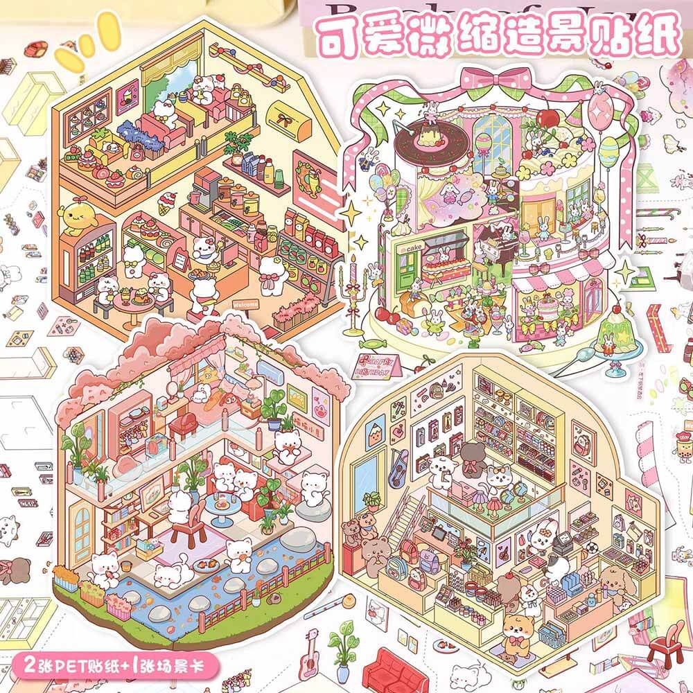 Sweet Gathering DIY 3D Scene Stickers 4 Cute Scenes(L)