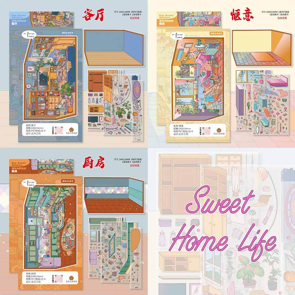 Sweet Home Life DIY 3D Scenes Sticker 3 Cute Miniature Scenes(M)