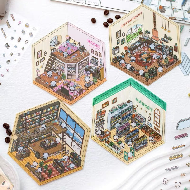 Panda Home Collection  DIY 3D Scene Stickers - 4 Cute Miniature Scenes