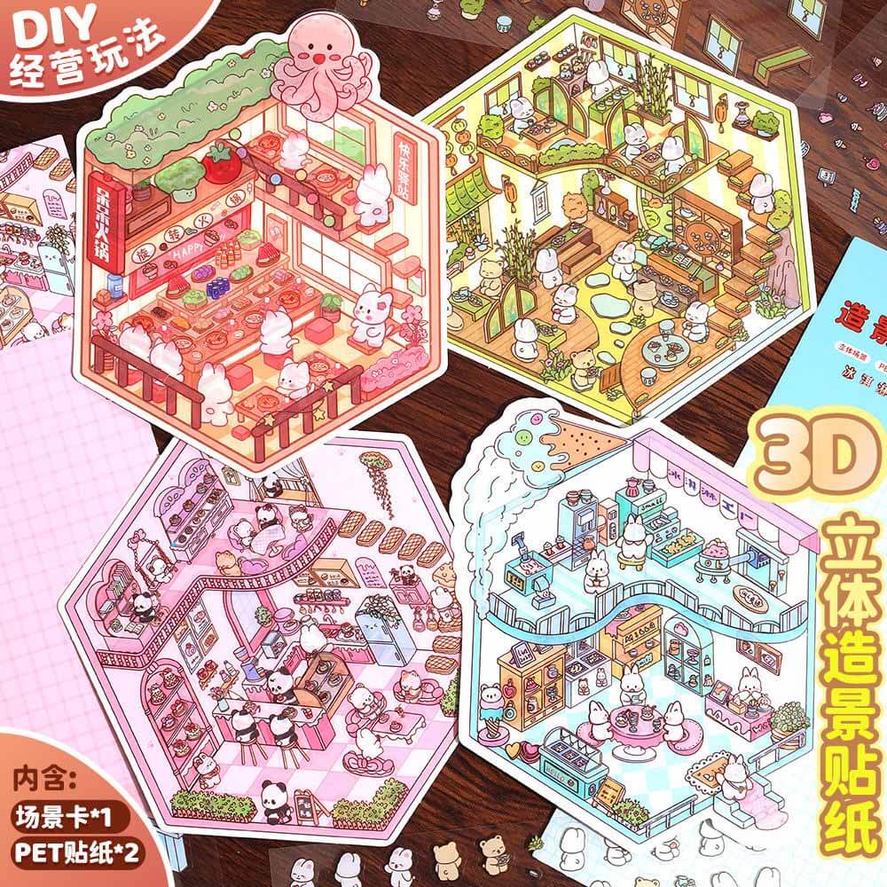 Tasty Towns DIY 3D Scene Stickers 4 Cute Miniature Scenes(S)