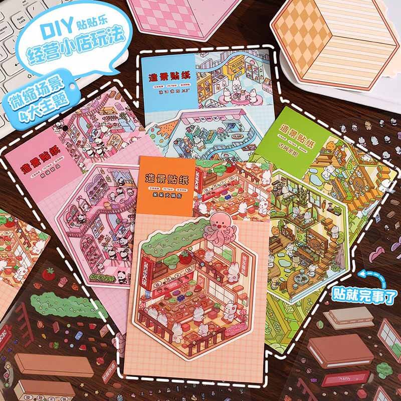 Tasty Towns DIY 3D Scene Stickers 4 Cute Miniature Scenes(S)