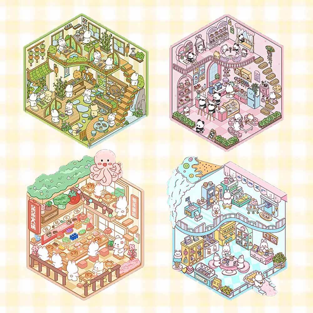 Tasty Towns DIY 3D Scene Stickers 4 Cute Miniature Scenes(S)